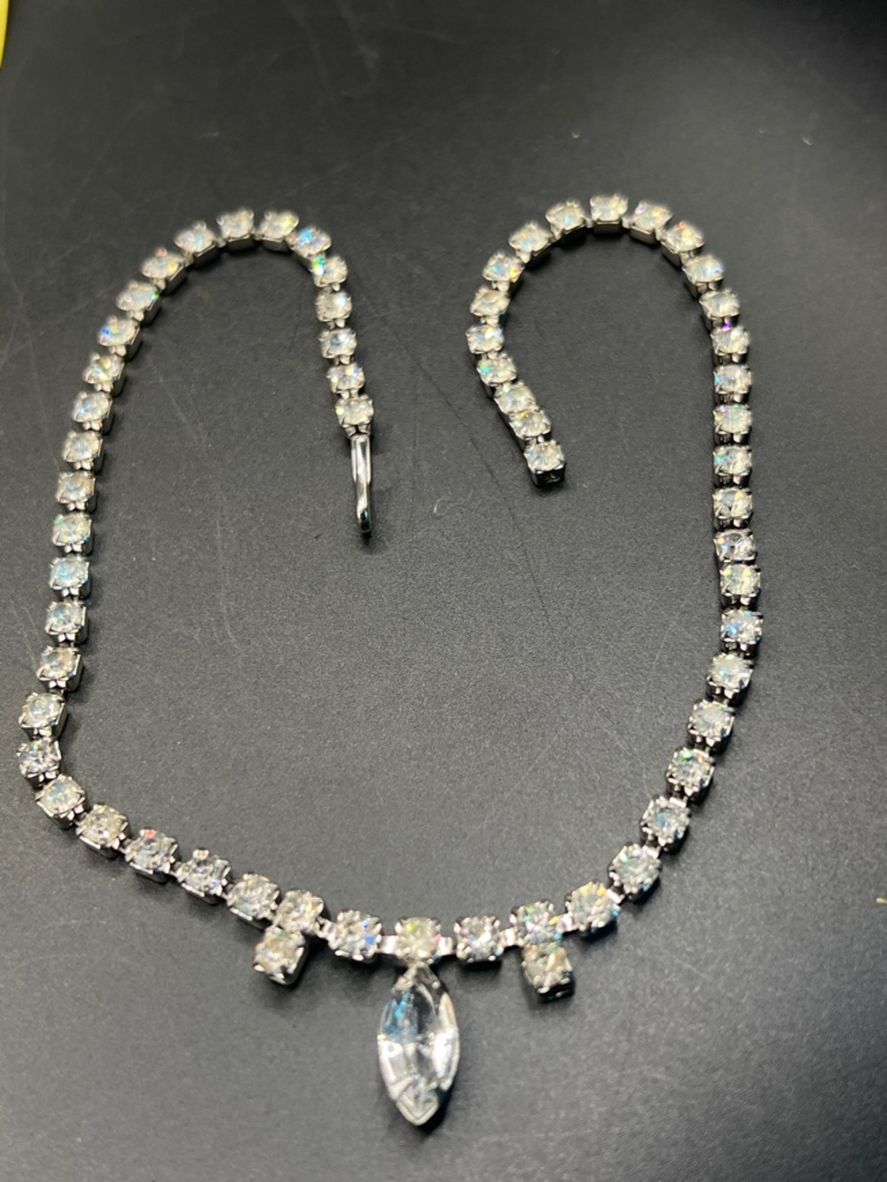Vintage Crystal Drop Necklace - Silver Tones 20